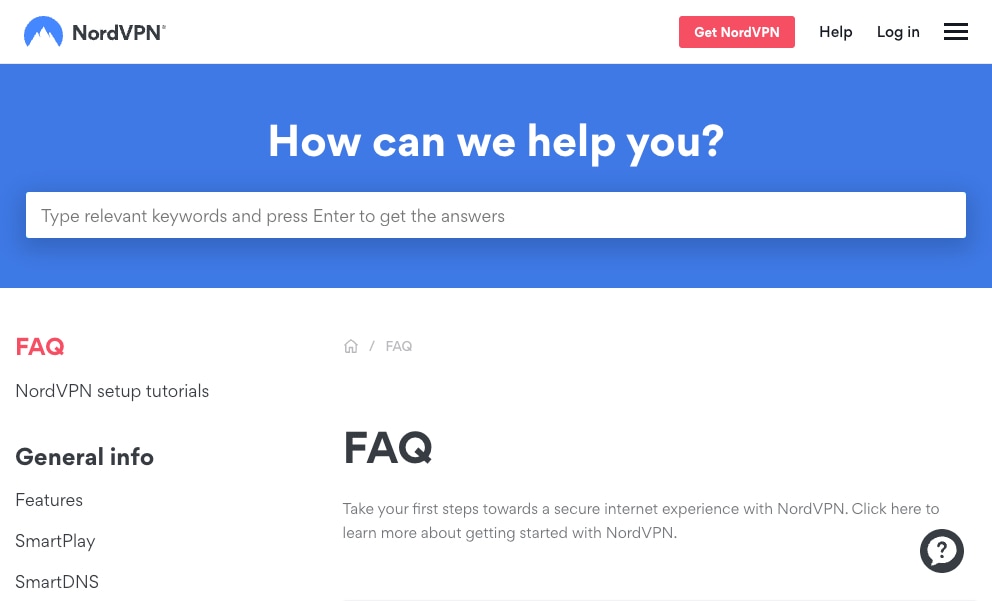 NordVPN sectiune informare (FAQ)